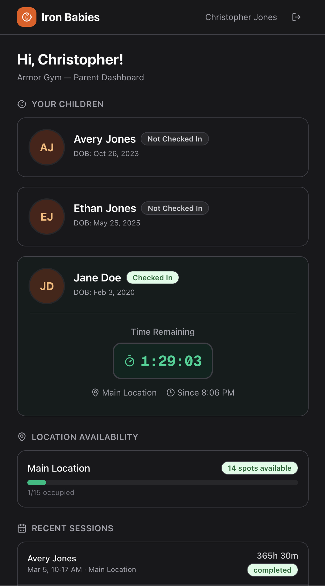 Parent portal dashboard